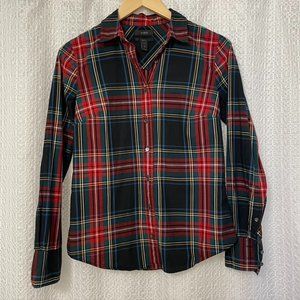 J. Crew - Women's Perfect Fit Plaid Button Up Cotton Long Sleeve Dress Shirt - 2